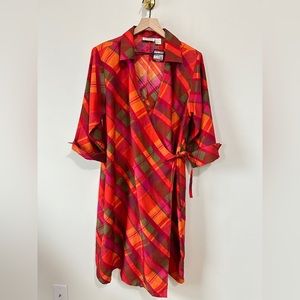 Beautiful Vintage Colorful Plaid Real Wrap Dress By Street Fashion Size 1X